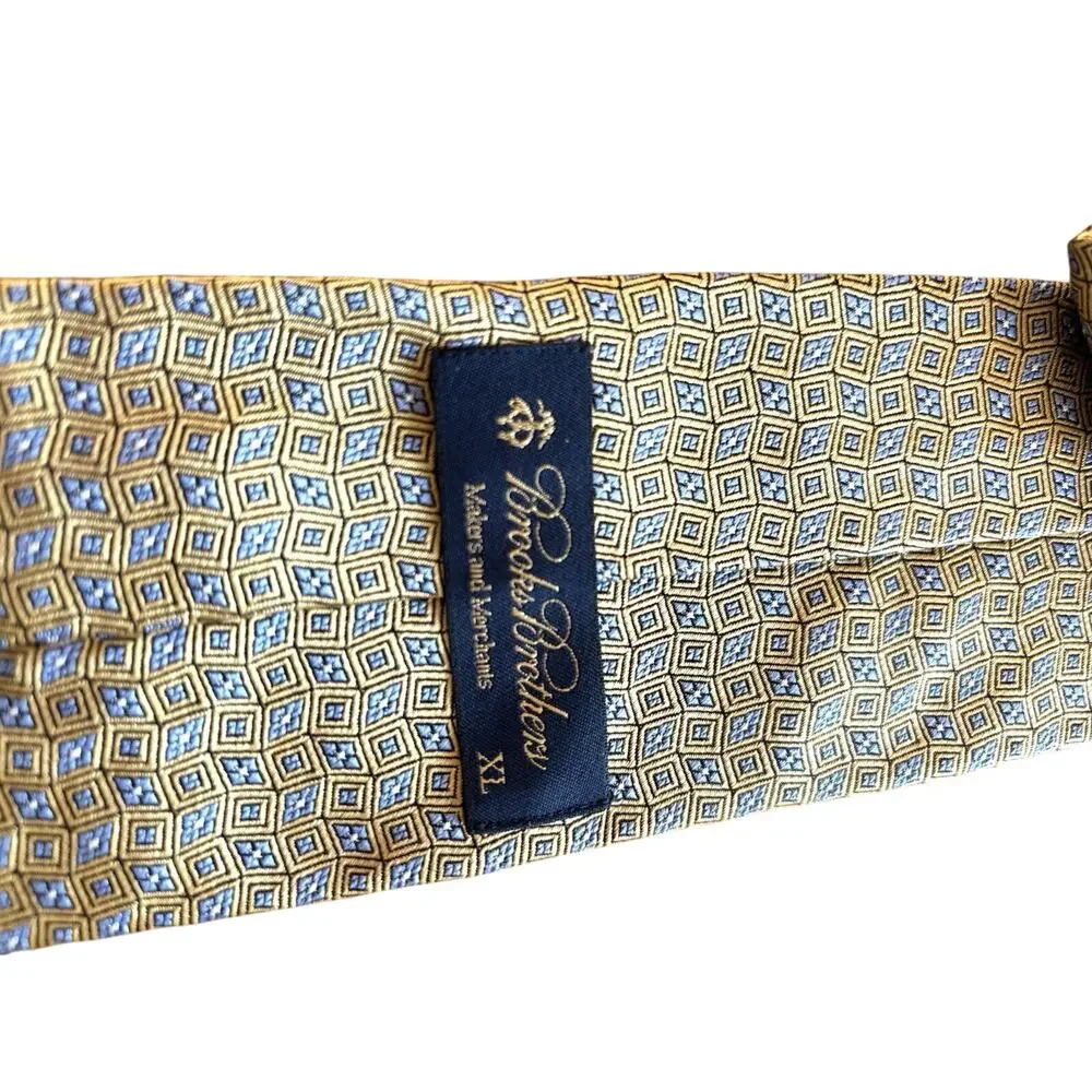 VTG Brooks Brothers Tie NWT Yellow Geometric Print 100% Italian Silk Made In USA